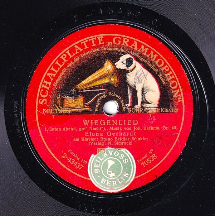 Gerhardt; Seidler-Winkler. Brahms (Wiegenlied). Schallplatte 70528. NM(-)