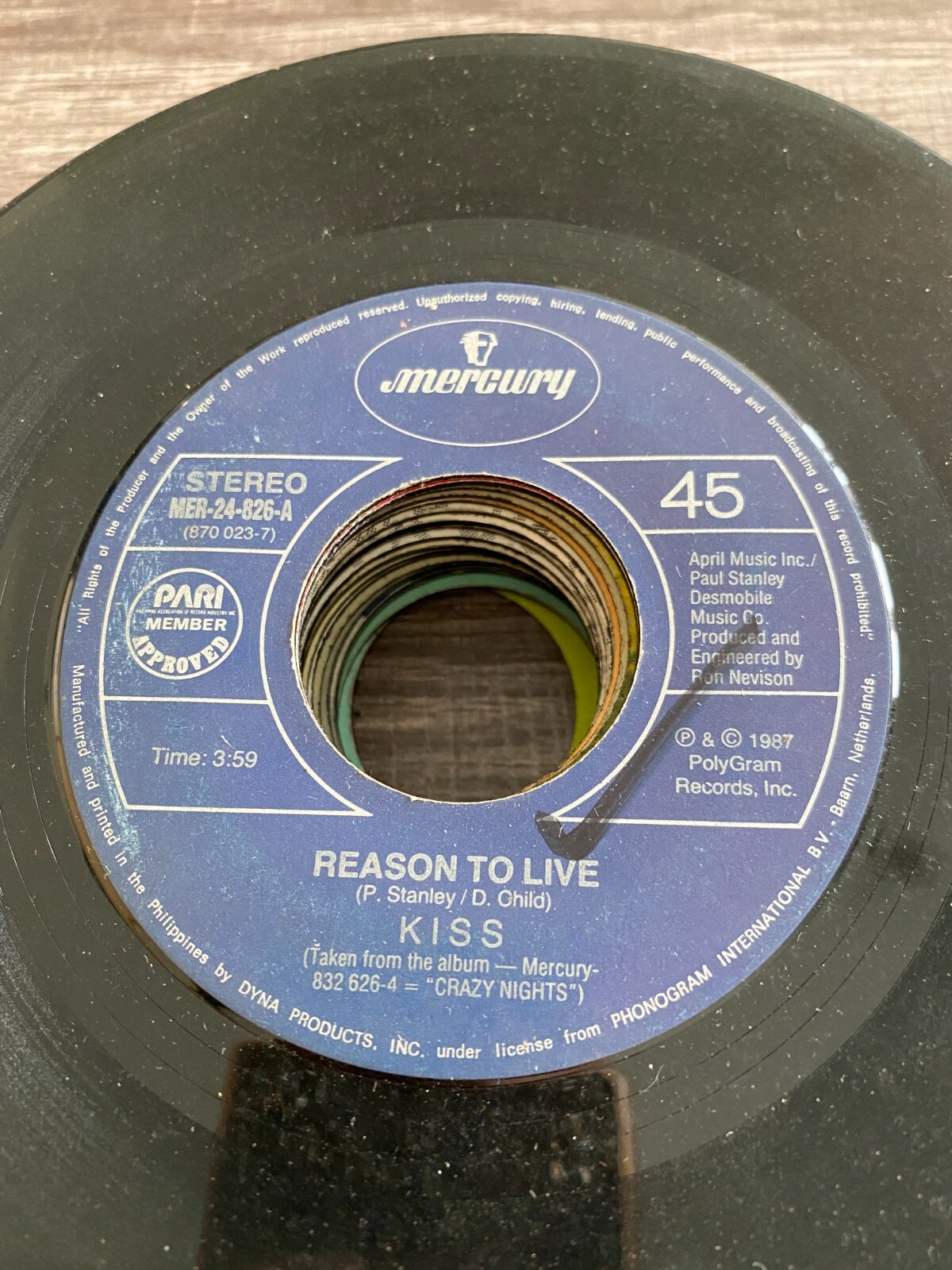 Kiss 45 rpm Philippines 7" reason to live
