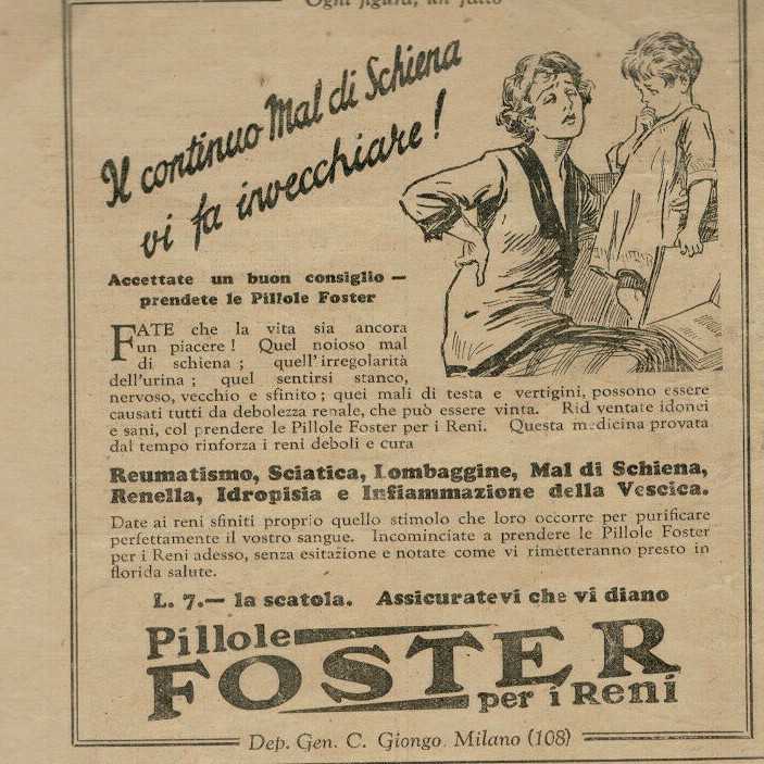 PUBBLICITA' ORIGINALE VINTAGE  DEL 1927 : PILLOLE FOSTER PER RENI -GIONGO MILANO