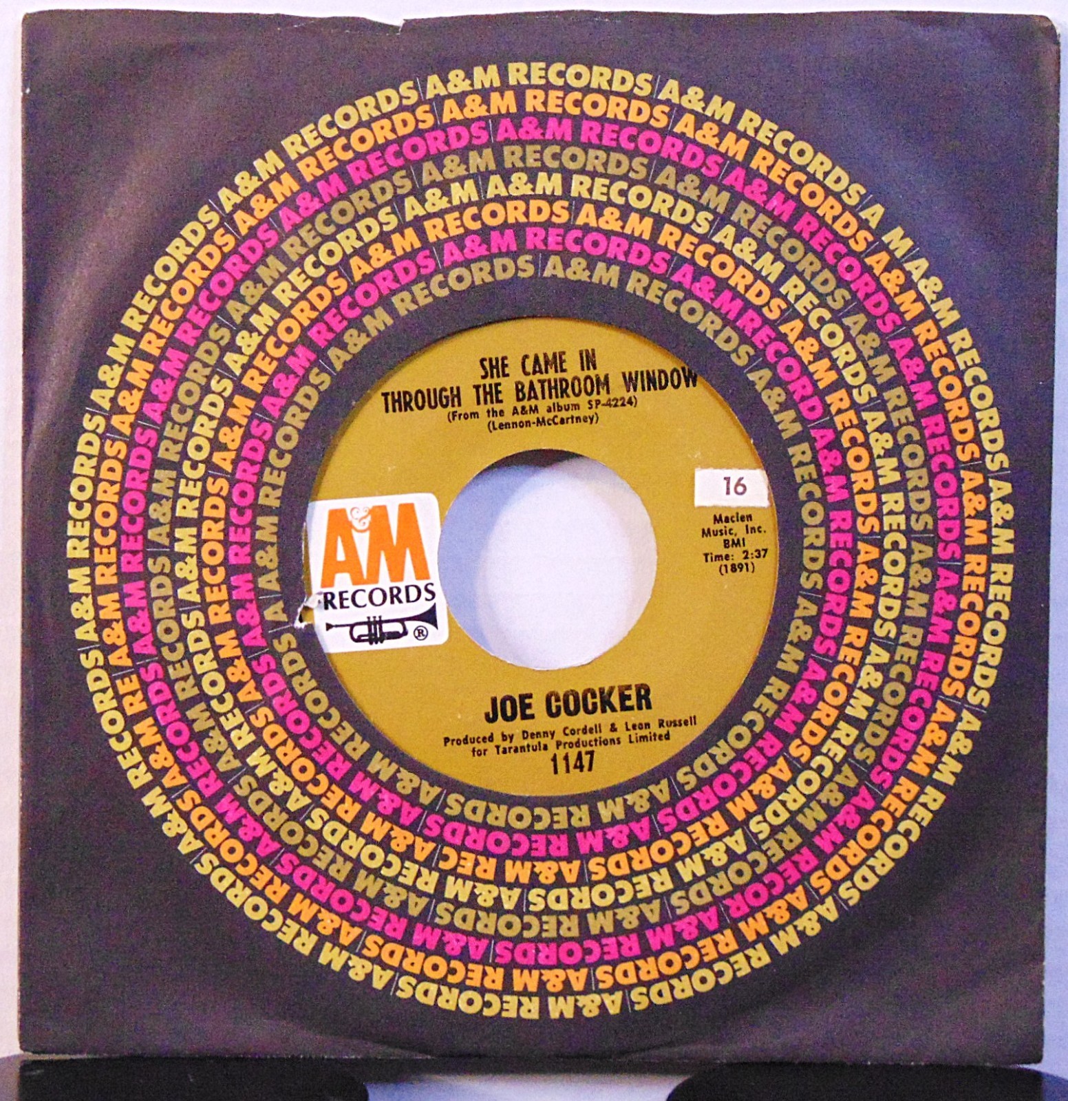 Joe Cocker - She Came In Through The Bathroom Window 1969 A&M Rock 45 7" Record