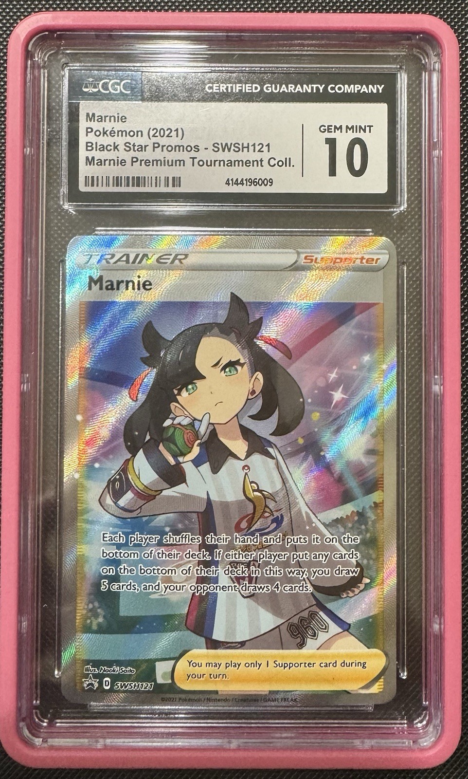 CGC 10 MARNIE SWSH121 PREMIUM TOURNAMENT COLLECTION POKEMON con ROSA GRADEDGUARD
