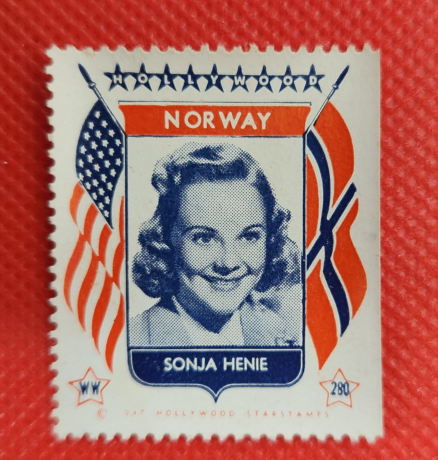 Sonja Henie Norway 1947 Hollywood Screen Movie Stars Stamp Trading Card
