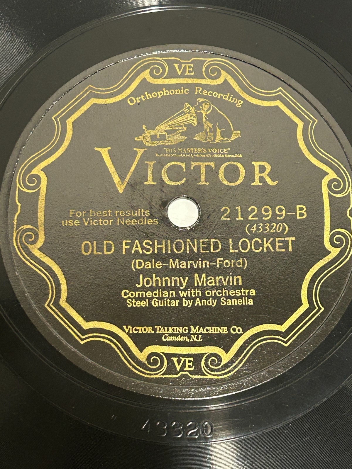 Old Fashioned Locket/Mary Ann JOHNNY MARVIN Pre-War Personality 78 RPM
