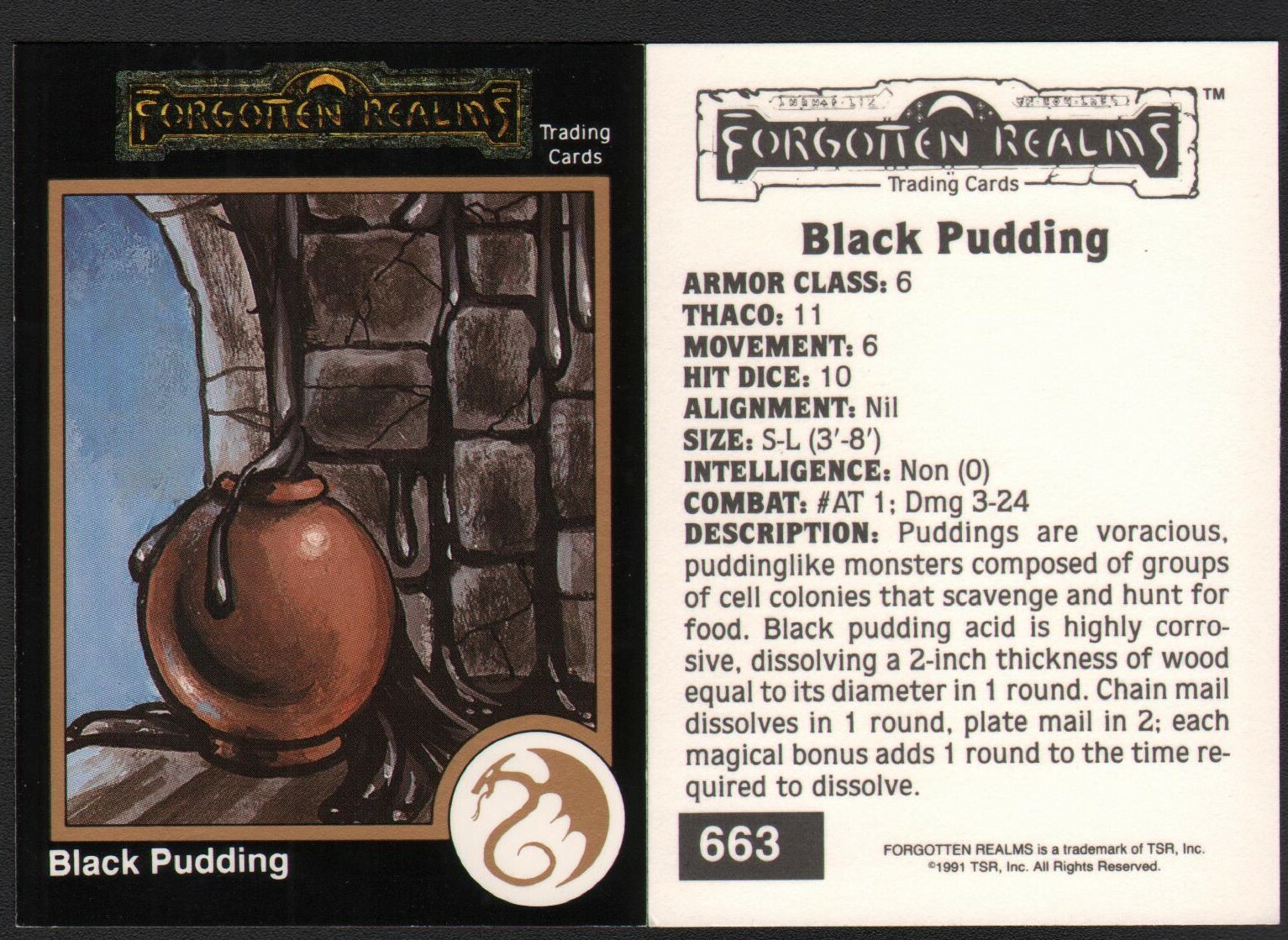 1991 TSR AD&D Gold Border RPG Fantasy Art Card #663 Dungeons & Dragons ~ Mostro