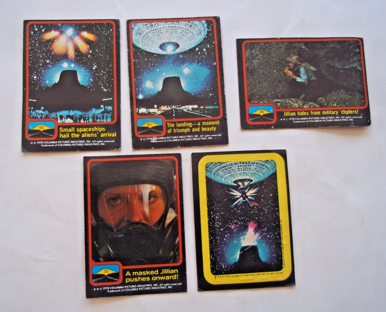 1978 Close Encounters Of The Third Kind 4 Trading Cards, Sticker - 7 33 36 61 62