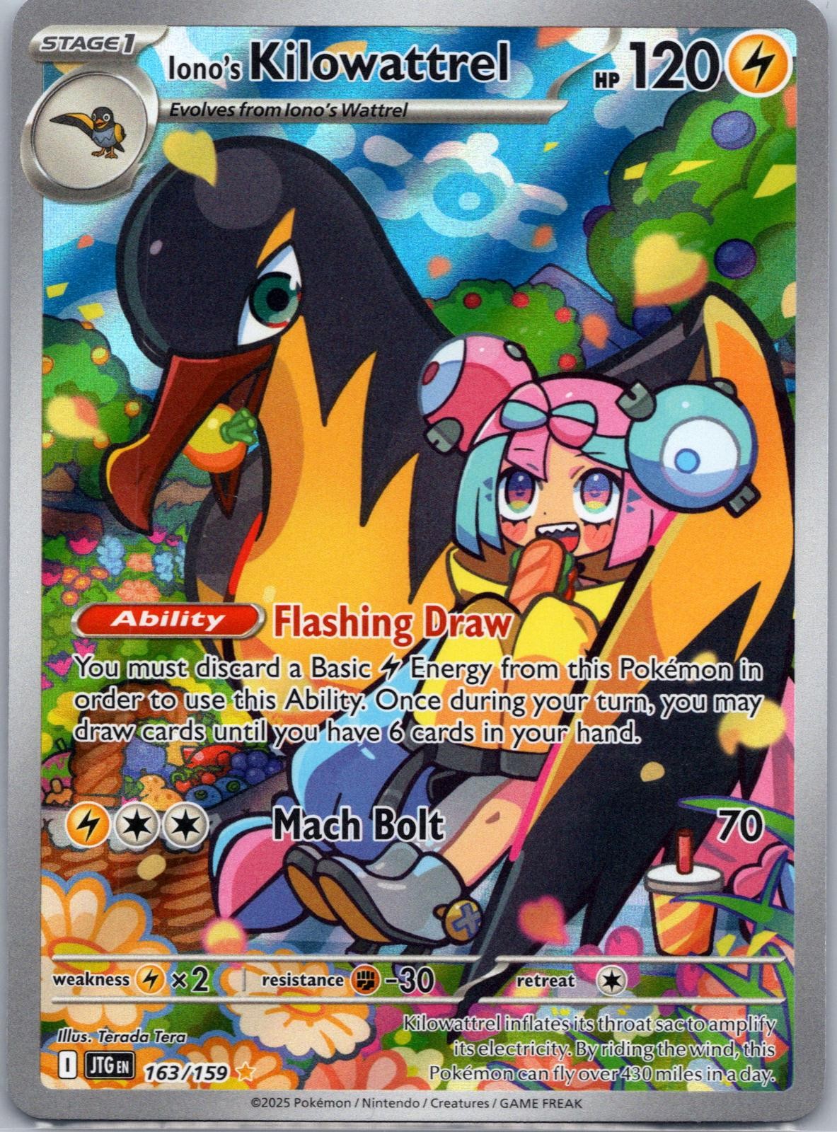 Iono's Kilowattrel 163/159 Illustration Rare Journey Together Pokemon Holo NM