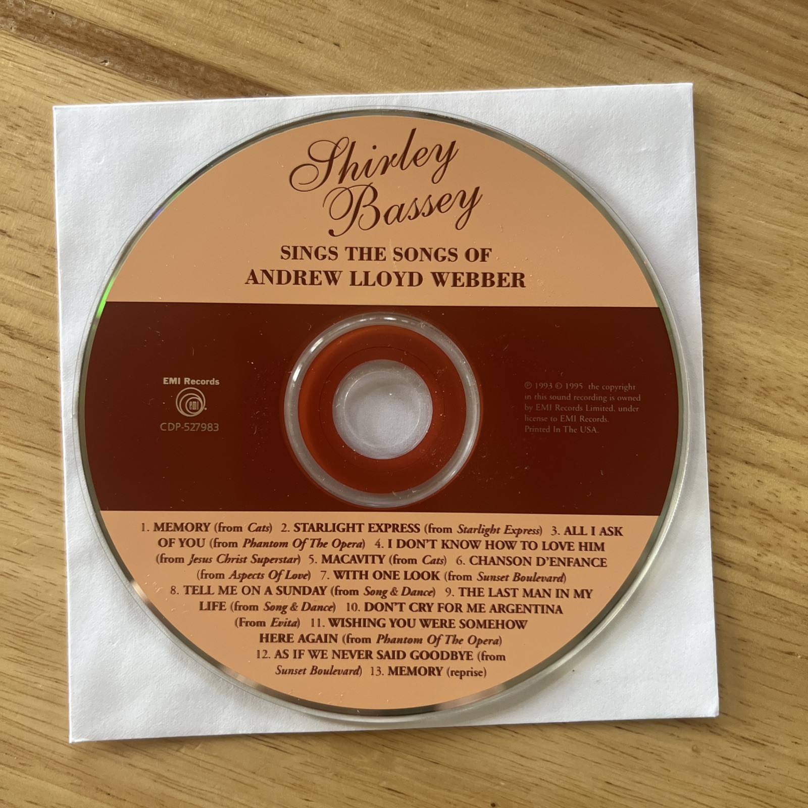 Shirley Bassey Sings the Songs of Andrew Lloyd Webber (CD, 1995) CDP-527