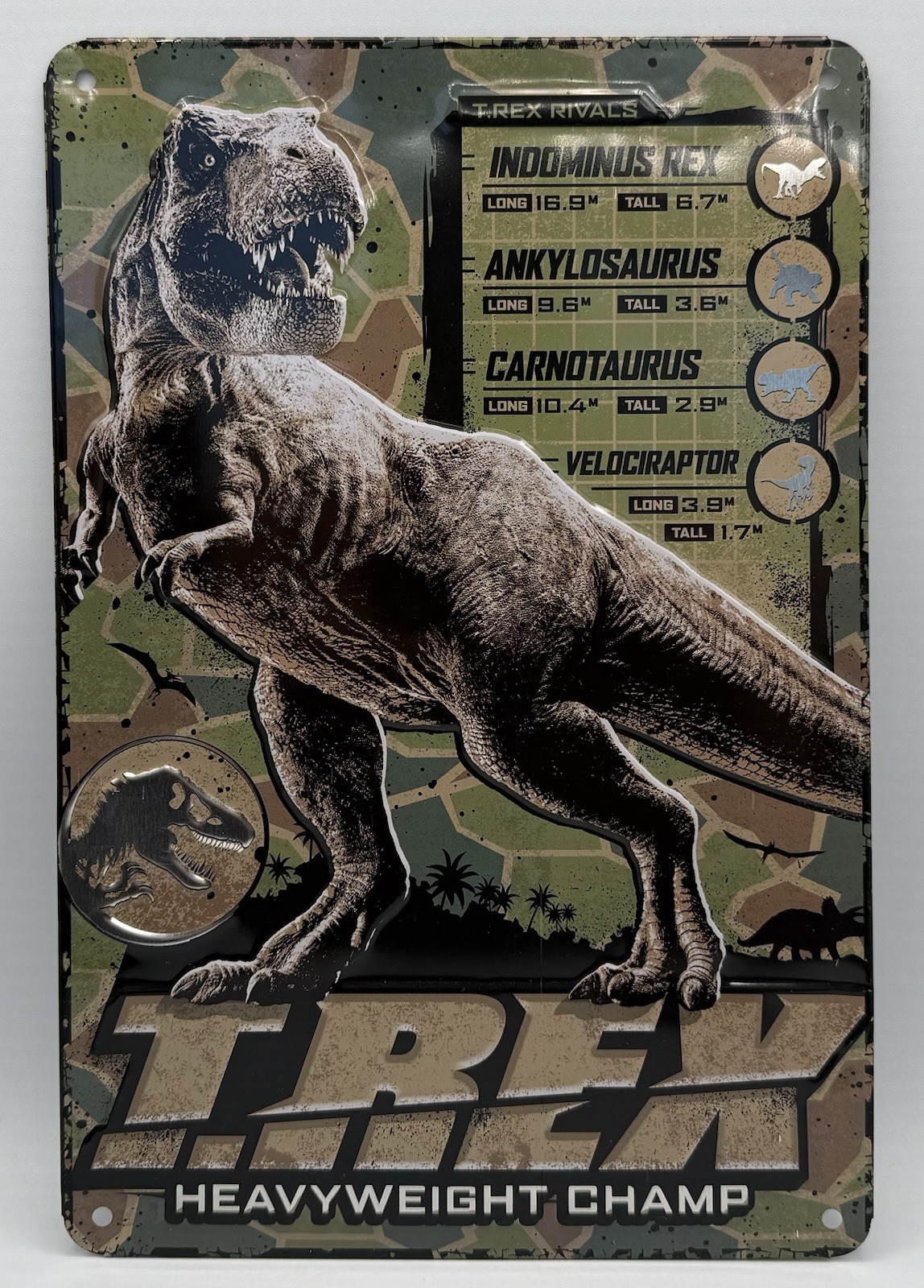 Insegna in metallo dinosauro Jurassic World pesante Tyrannosaurus Rex Jurassic Park