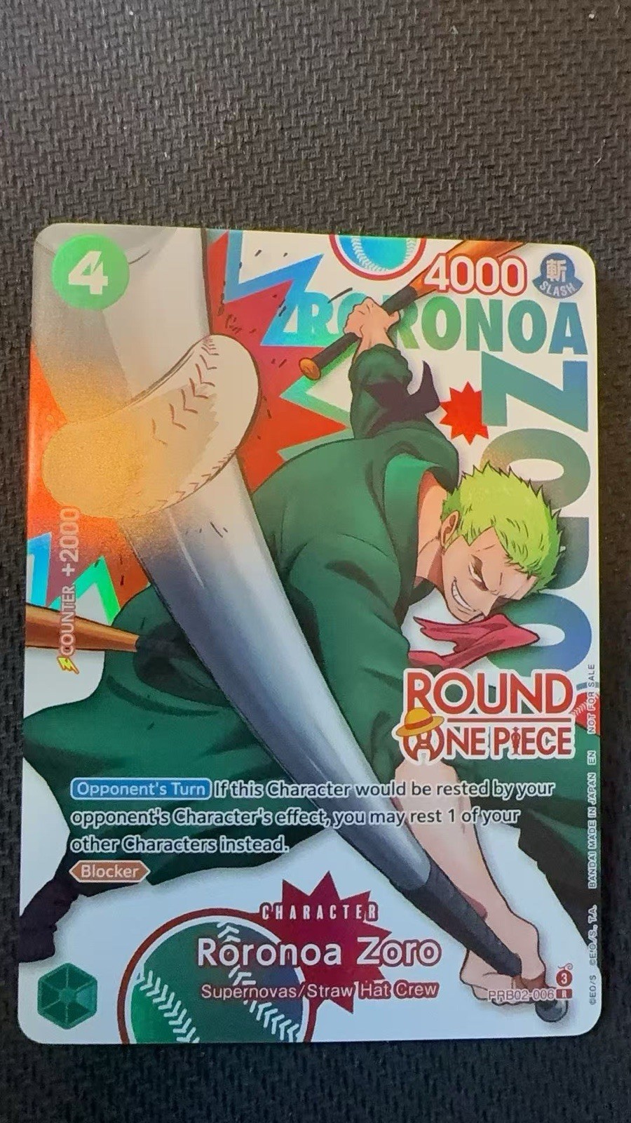 Roronoa Zoro PRB02-006 contatore carte promozionale rotondo pezzo unico ENG QUASI NUOVO IN MANO