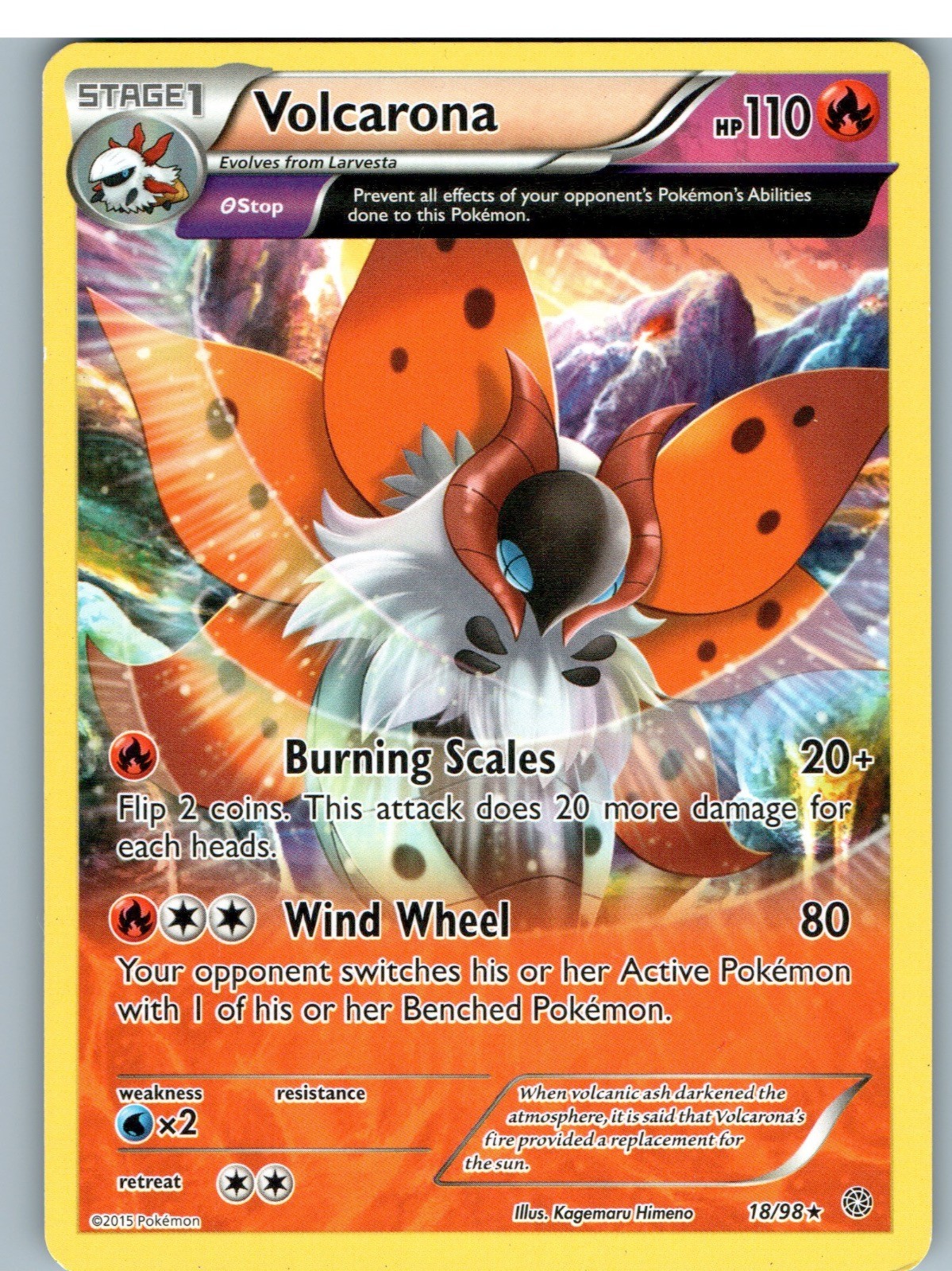 Pokemon Volcarona 18/98 Raro Antiche Origini Giocato Leggermente