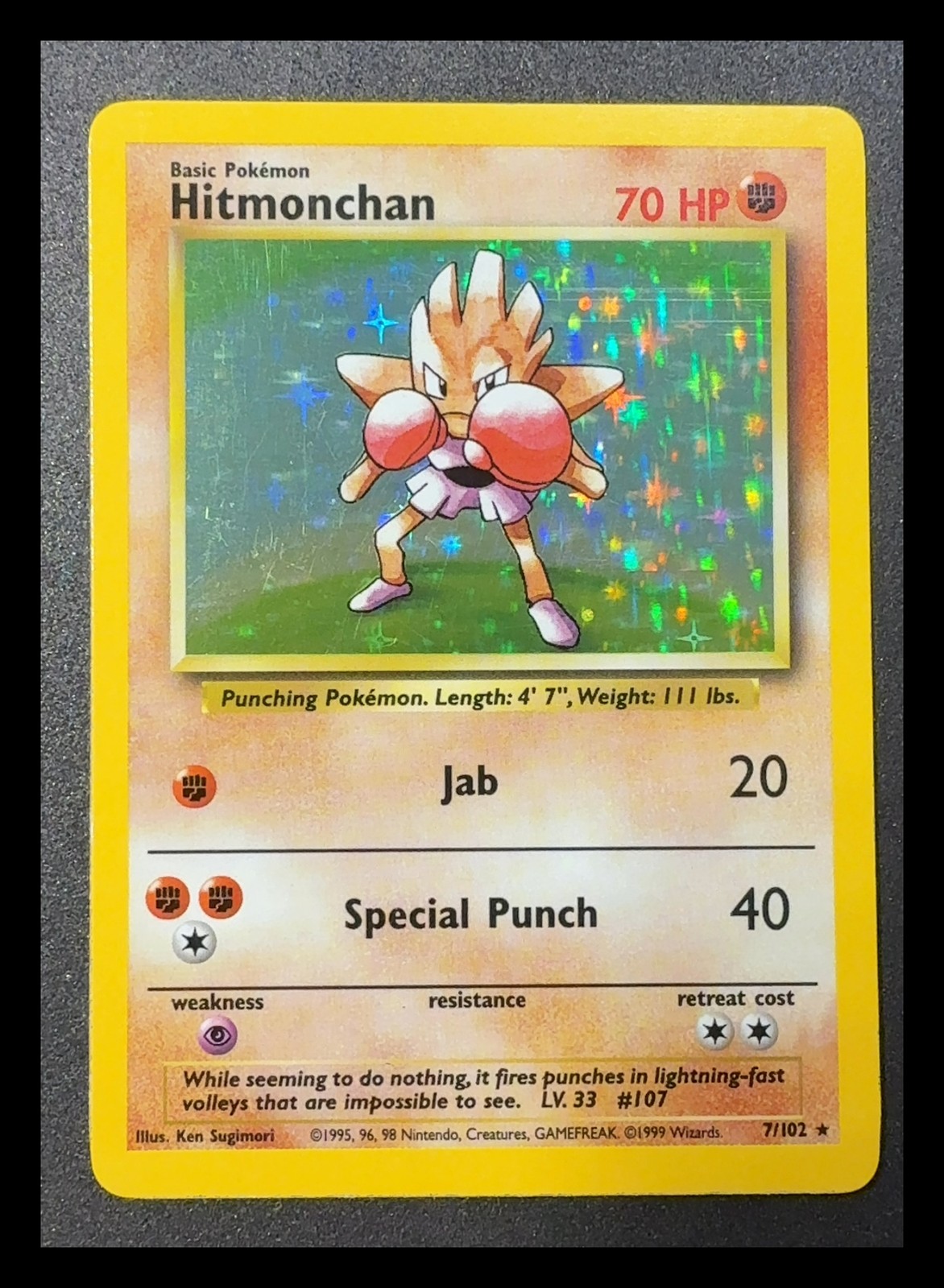 Set Base Hitmonchan 1999 #7/102 Holo Raro