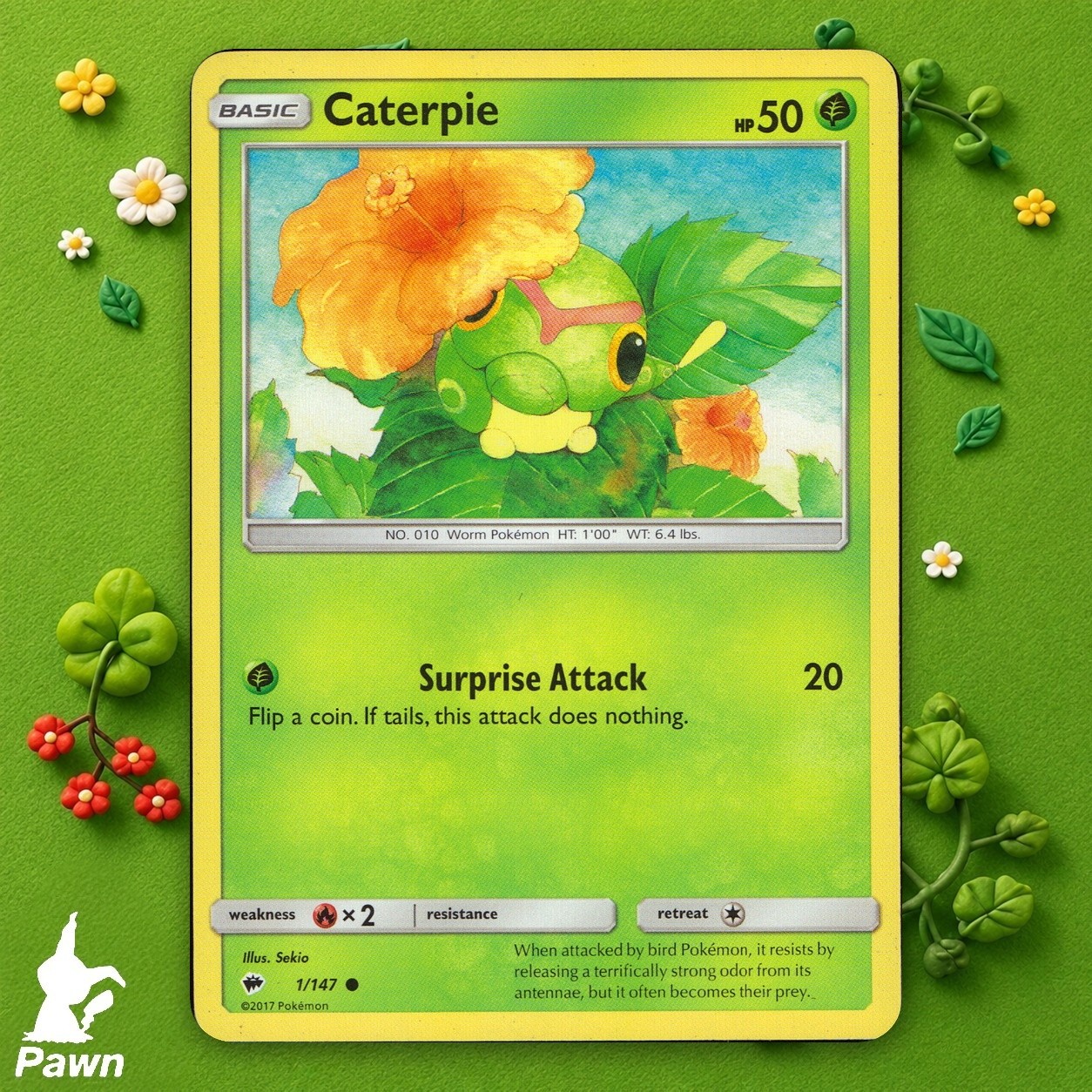 Caterpie 1/147 Burning Shadows Common Pokemon TCG Card Collectible NM Art Sekio