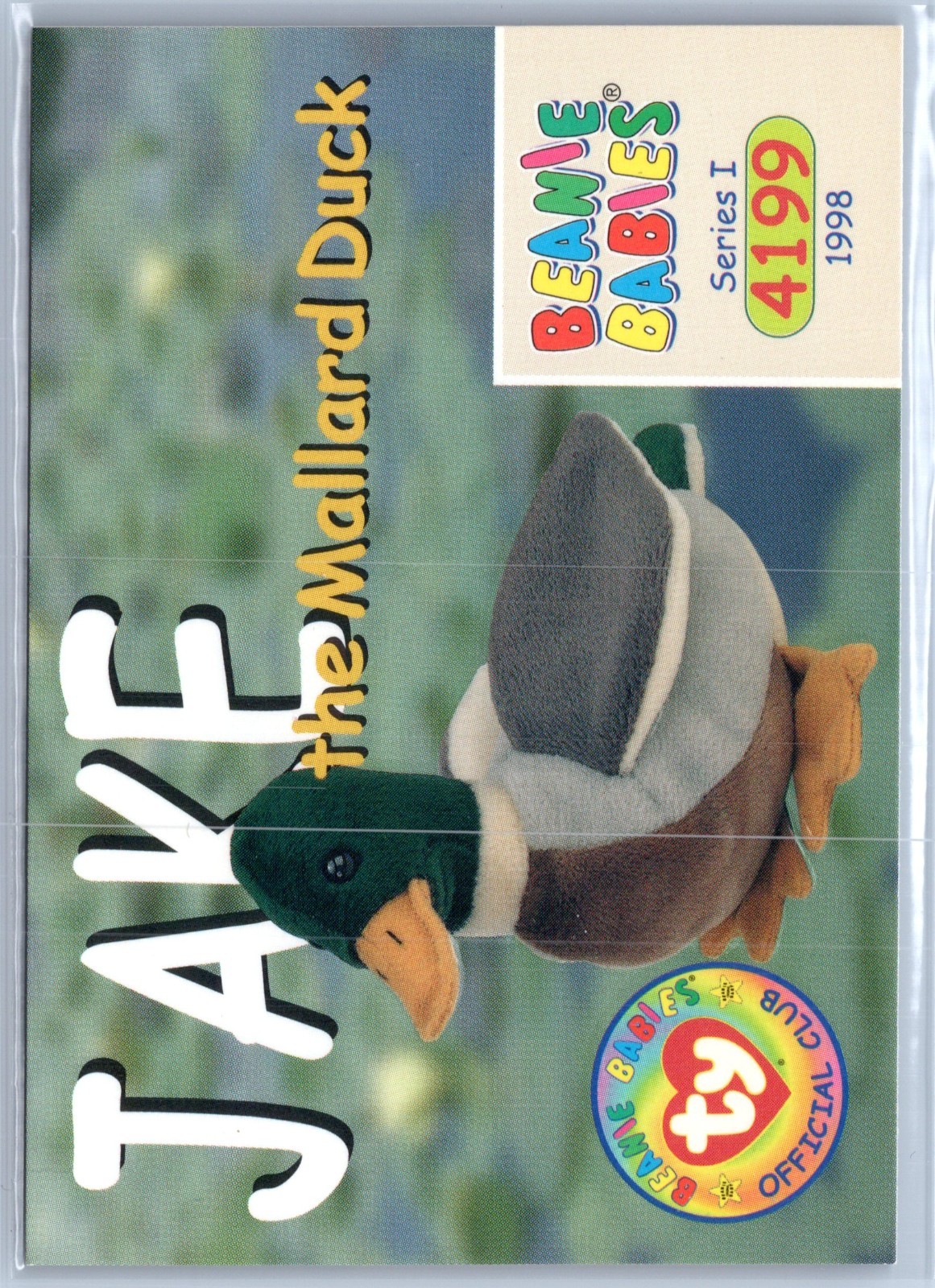 1998 Ty Beanie Babies Jake the Mallard Duck Series 1 4199 Trading Card #91