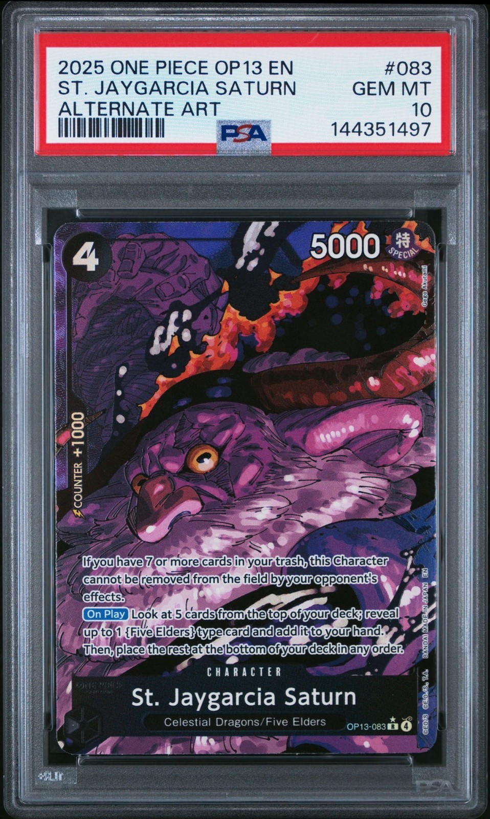 One Piece St. Jaygarcia Saturn Alt Art che porta la sua volontà OP13-083 PSA 10