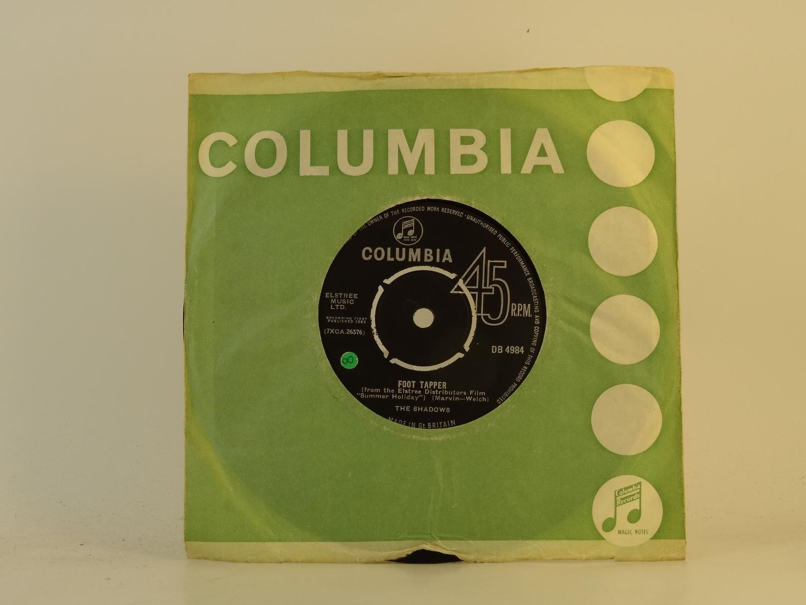 THE SHADOWS FOOT TAPPER (55) 2 Track 7" Single plus Company Sleeve COLUMBIA RECO