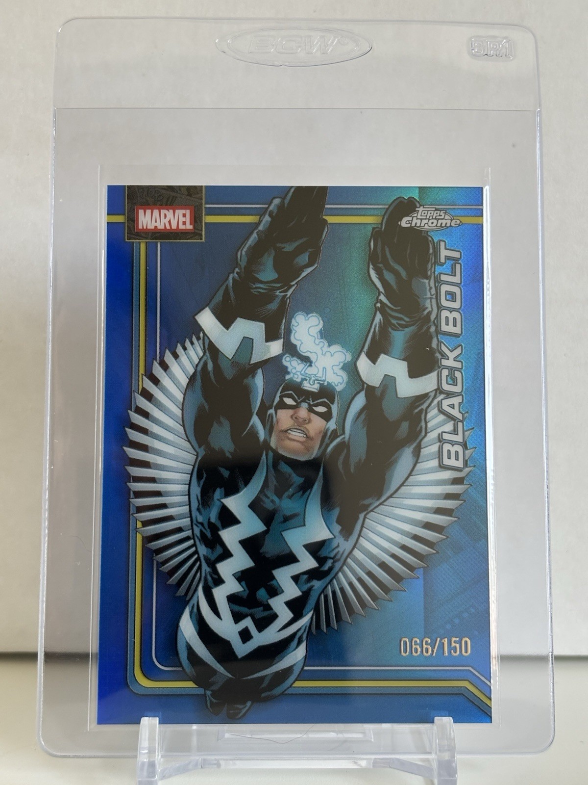2026 Topps Chrome Marvel Comics rifrattore nero bullone blu /150 #012