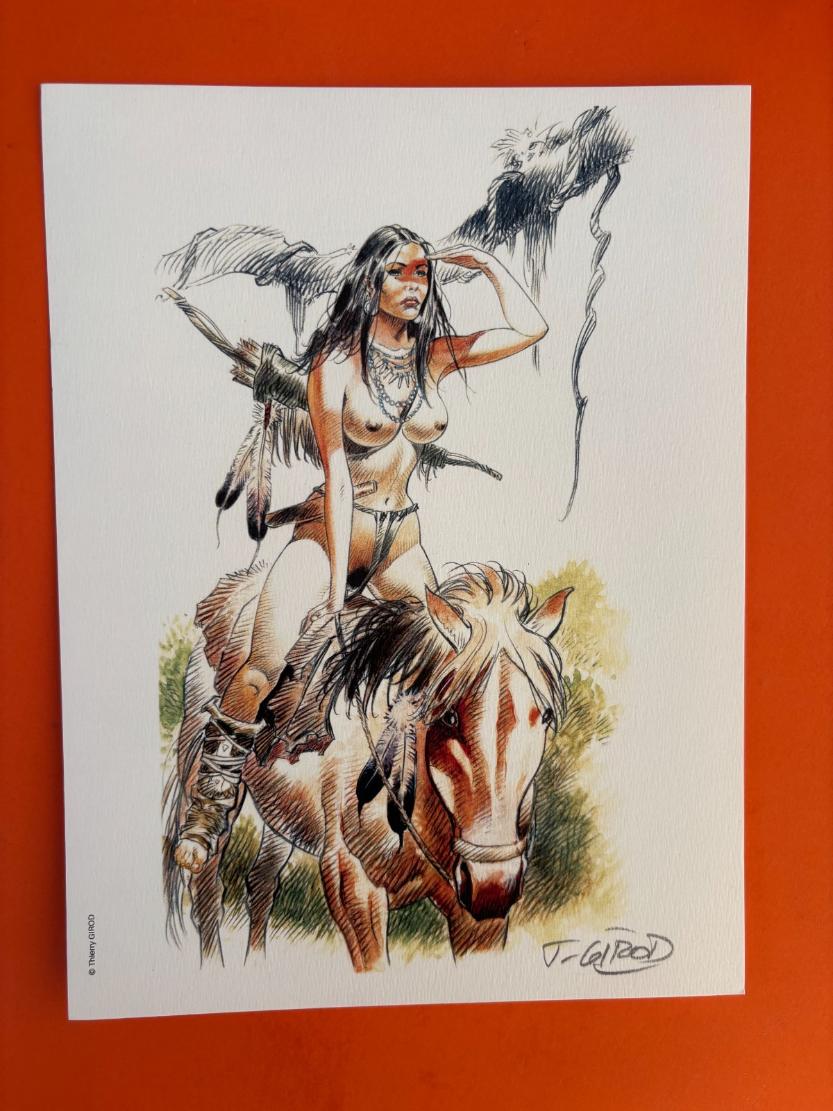 GIROD  EX LIBRIS SIGNE PIN UP INDIENNE   18 X 24 ETAT NEUF