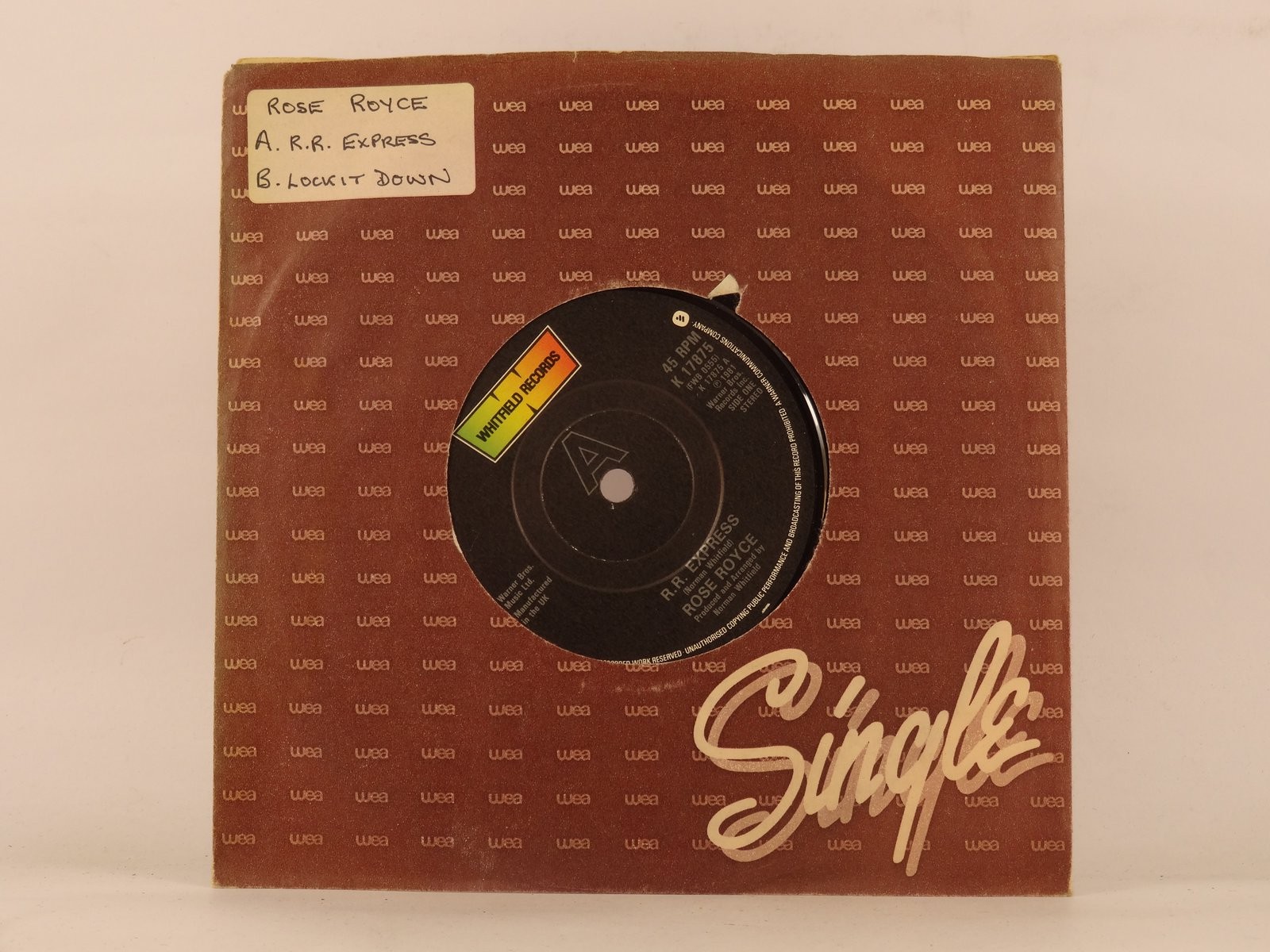 ROSE ROYCE R R EXPRESS (96) 2 Track 7" Single including Company Sleeve WHITFIELD