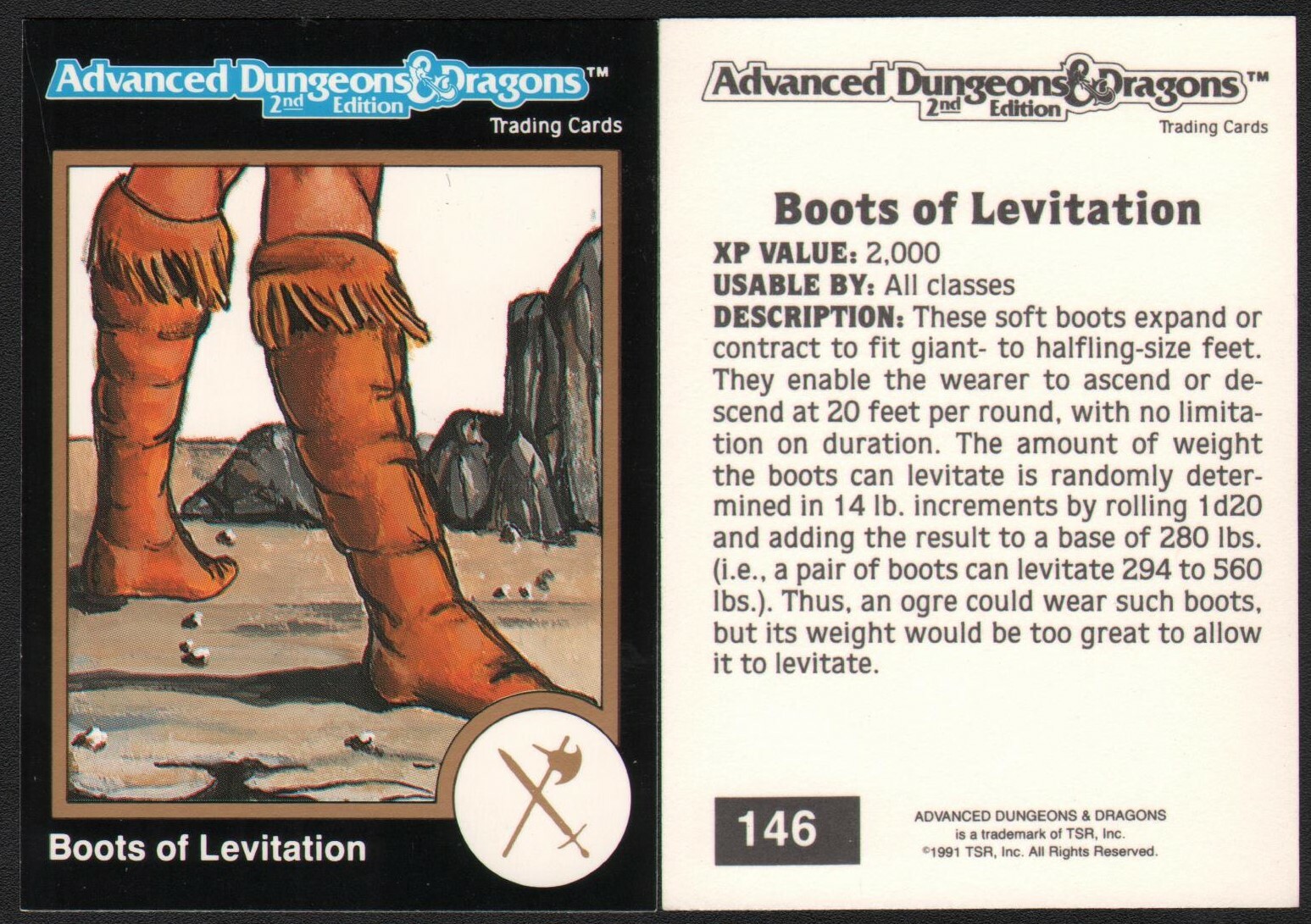 1991 TSR AD&D Gold Border Dungeons Dragons RPG Fantasy Art Card #146 Magic Boots