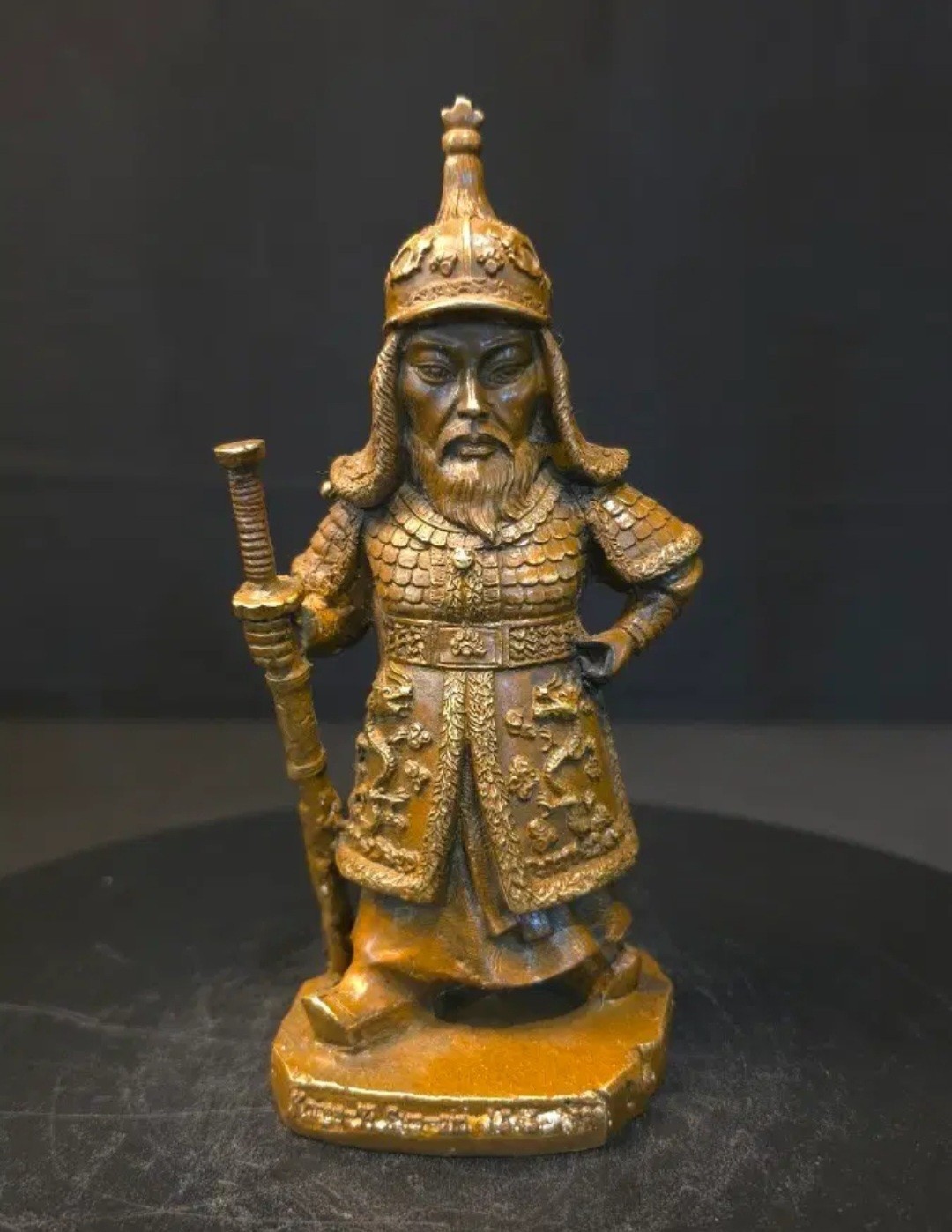 Statua vintage ammiraglio coreano Yi Sun-sin statuina bronzo metallo generale 17 cm