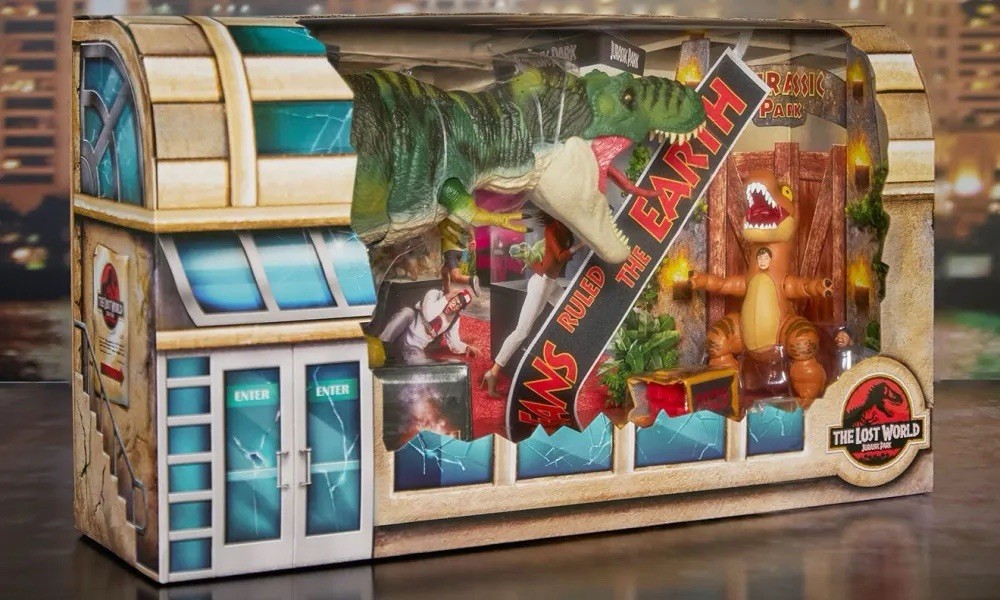 Mattel Jurassic World Tyrannosaurus Rex Convention Crasher SDCC 2025 nuovo di zecca