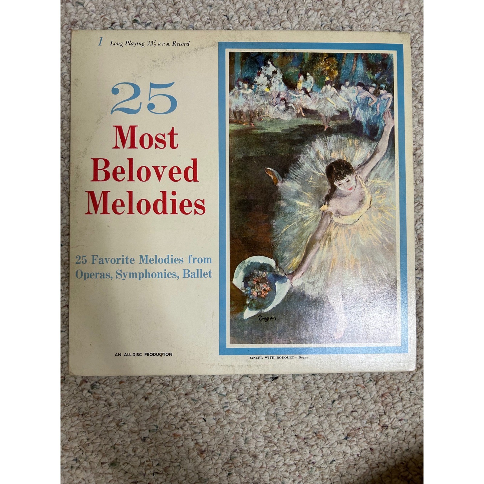 25 Most Beloved Melodies Vinyl LP Record All-Disc Production Classical Degas Art