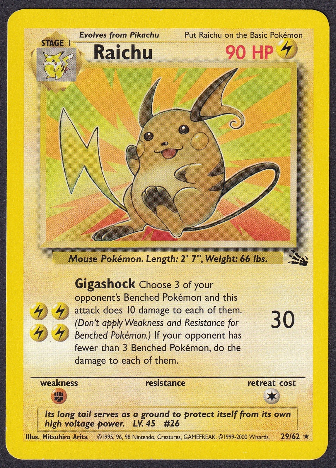 Pokemon Raichu 29/62 Non-Holo Rare Fossil 