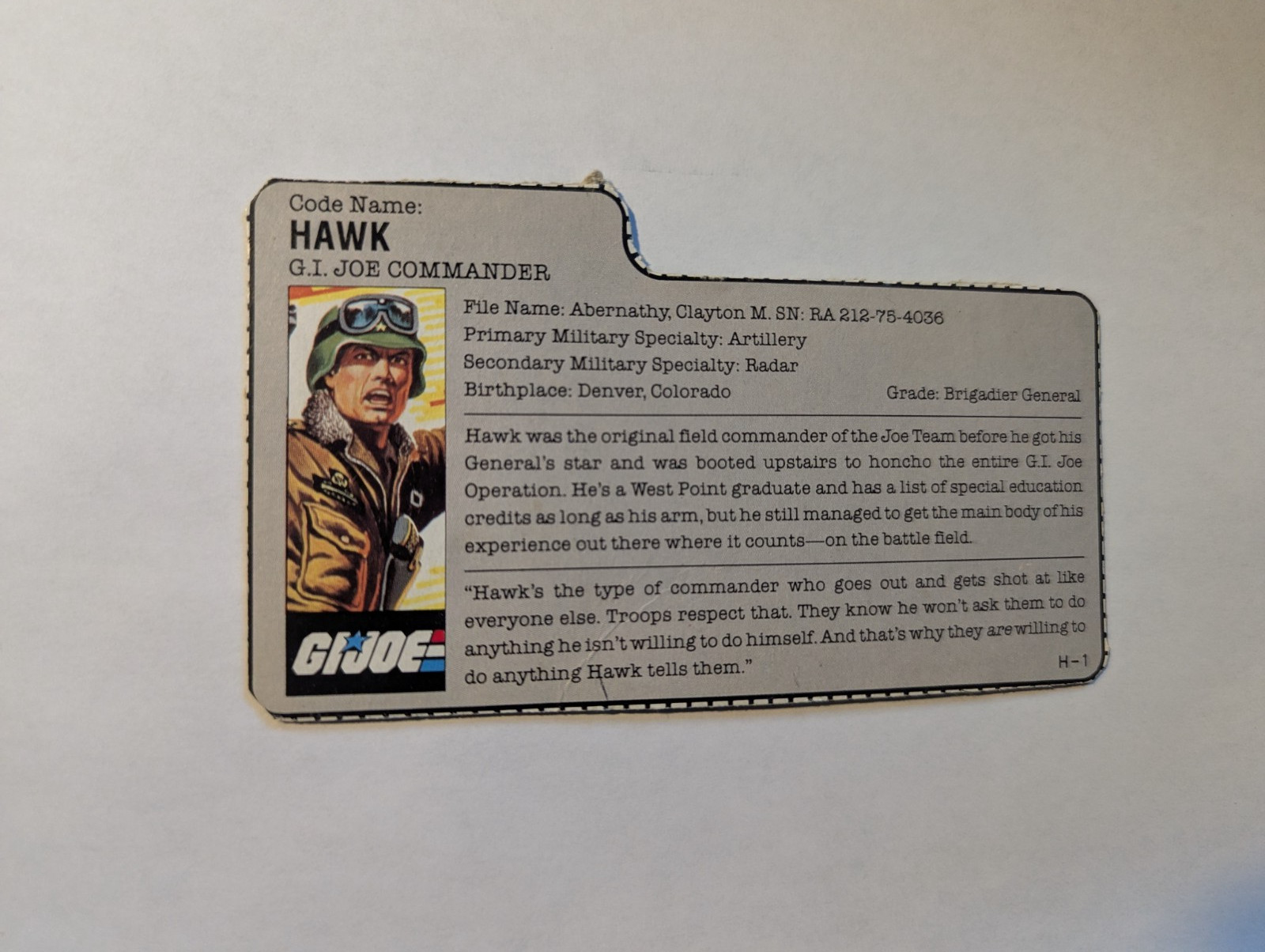 Scheda archivio GI Joe Hawk 1986