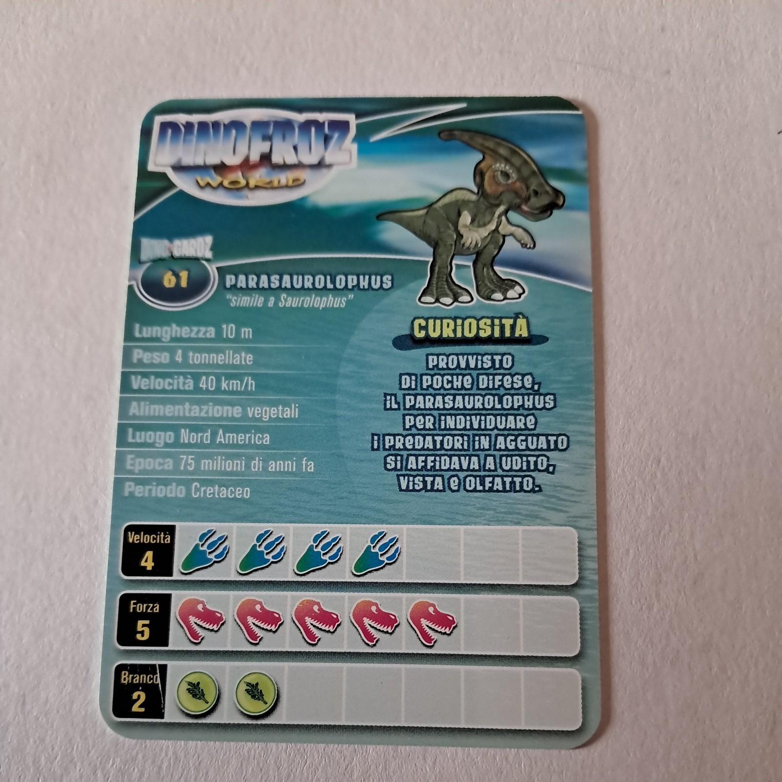 Dinofroz WORLD solo card Giochi Preziosi n° 61 Parasaurolophus