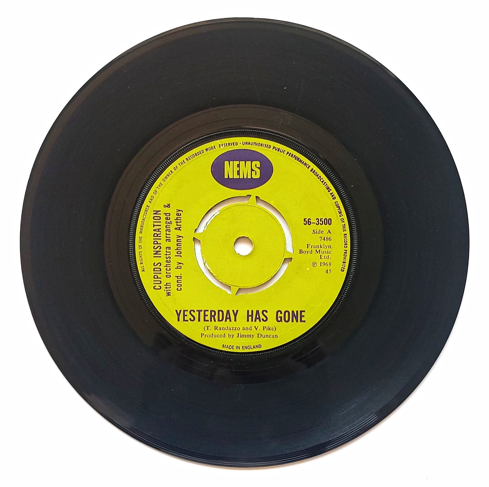 Cupid's Inspiration 'Yesterday Has Gone' 1968 7" 45RPM Single, NEMS 56-3500