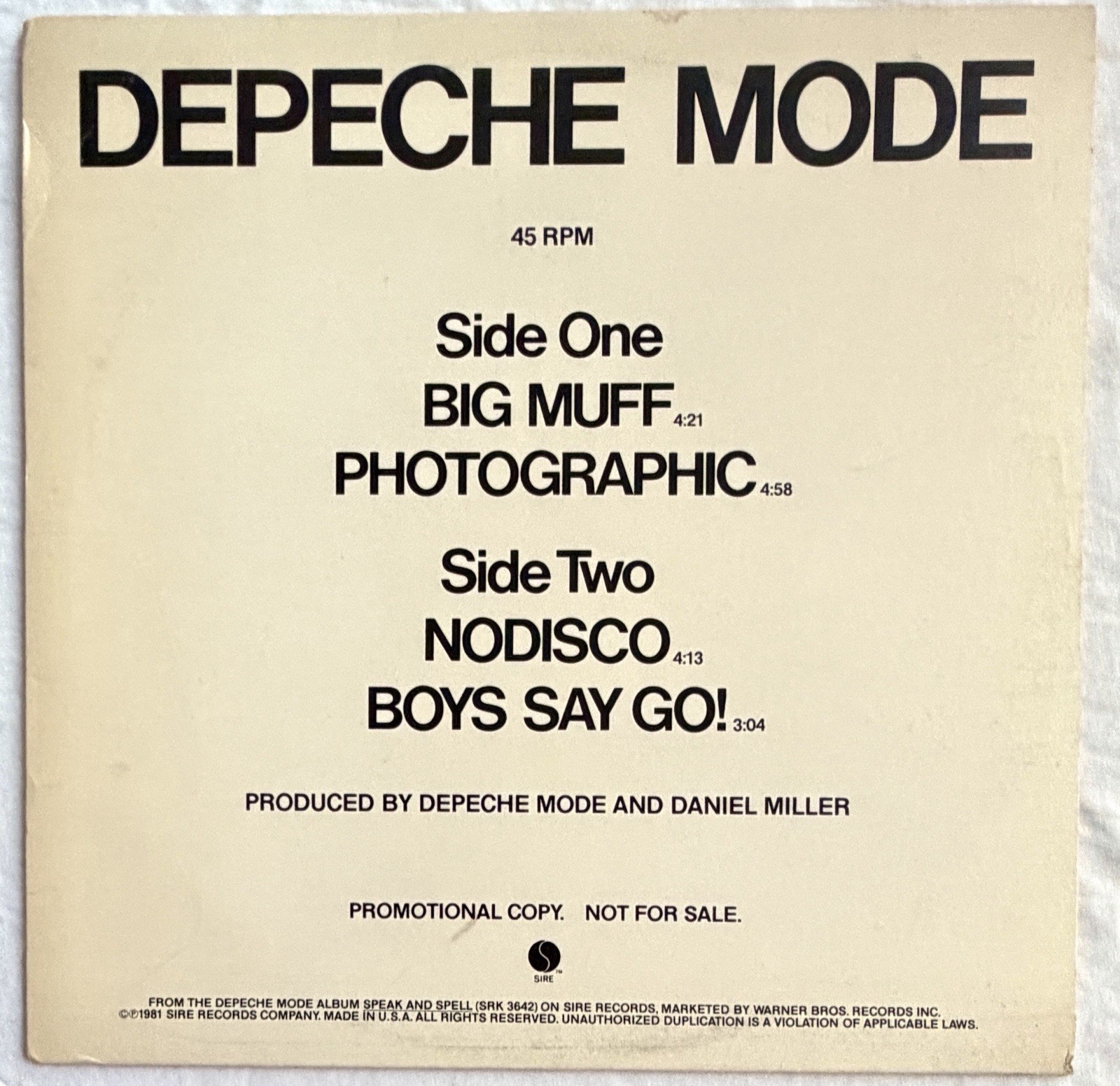 DEPECHE MODE -Speak And Spell- Rare US Promo 4 Track 12” +Unique Sleeve (Vinyl)