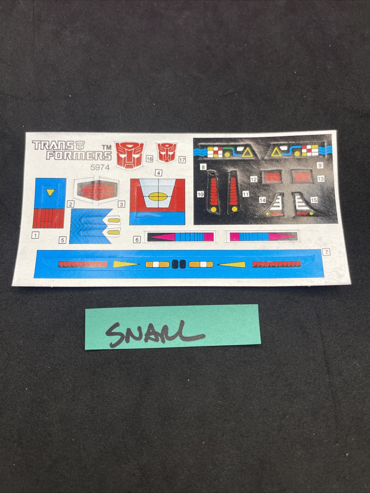 Vintage G1 SNARL Unused STICKER SHEET -TRANSFORMERS Dinobots Original #5974