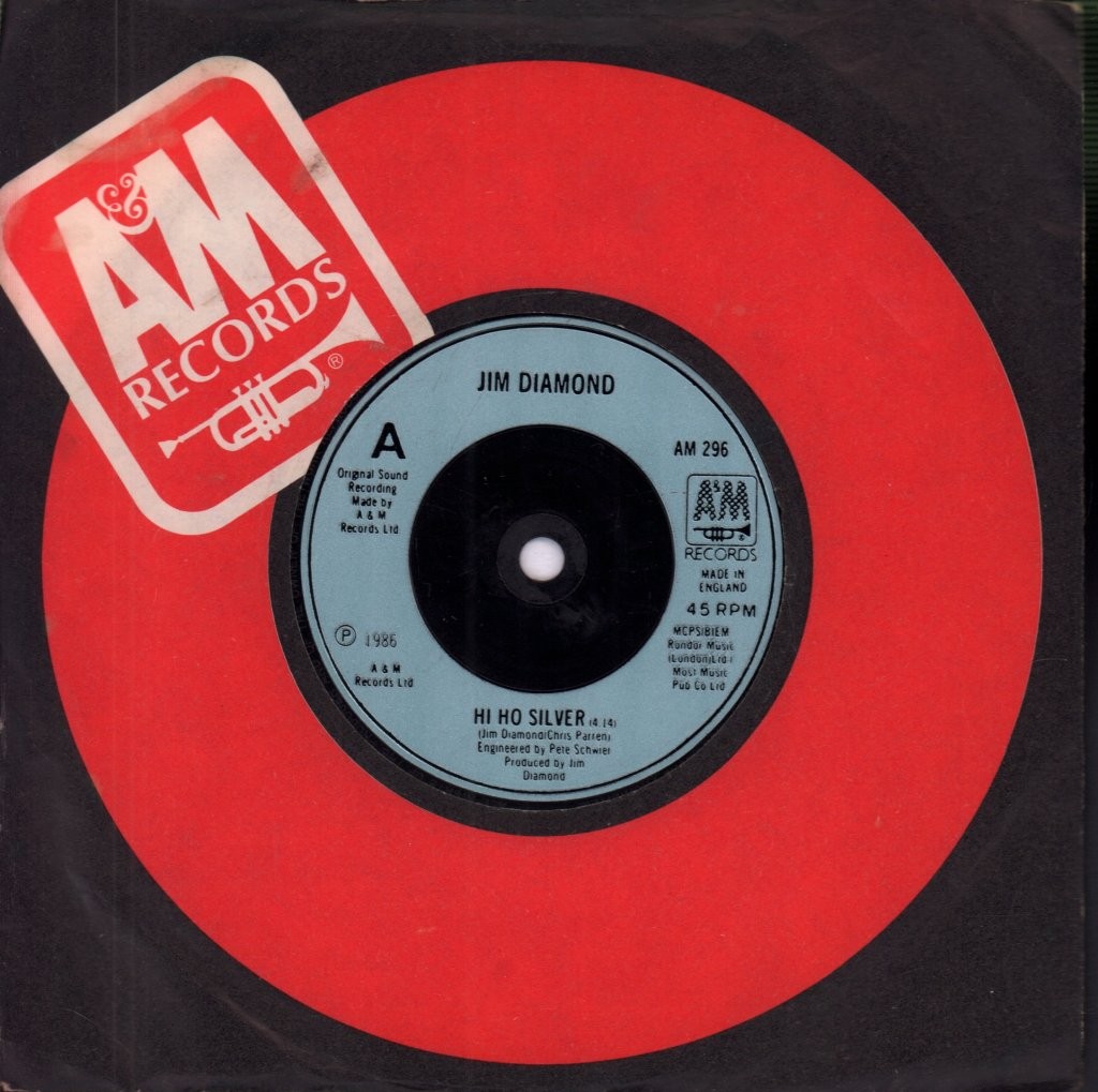 Jim Diamond Hi Ho Silver 7" vinyl UK A&m 1986 silver blue injection label design