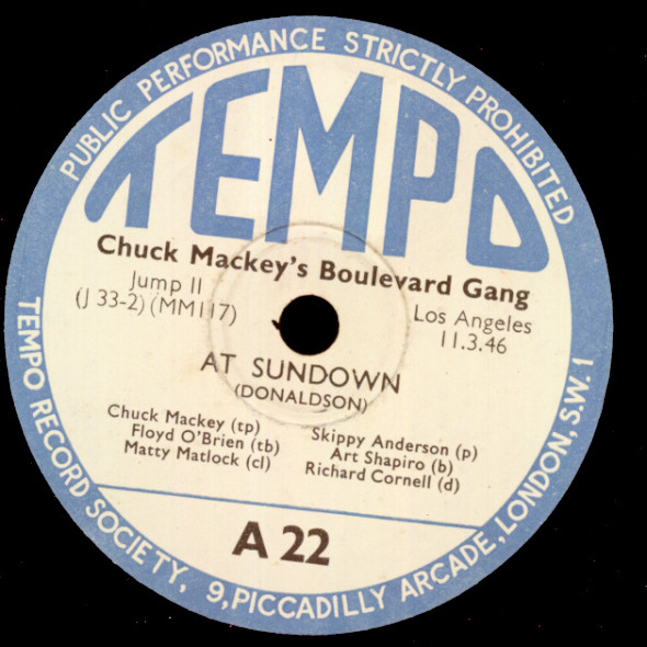 CHUCK MACKEY'S BOULEVARD GANG At Sundown / Happy Blues  Schellack  78rpm  X3527