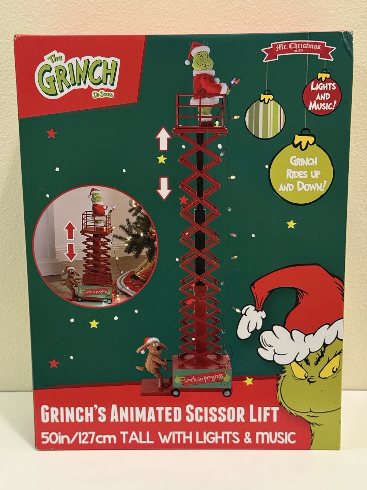 Mr. Christmas Grinch's Scissor Lift 50 inch Animated and Musical New Sealed The