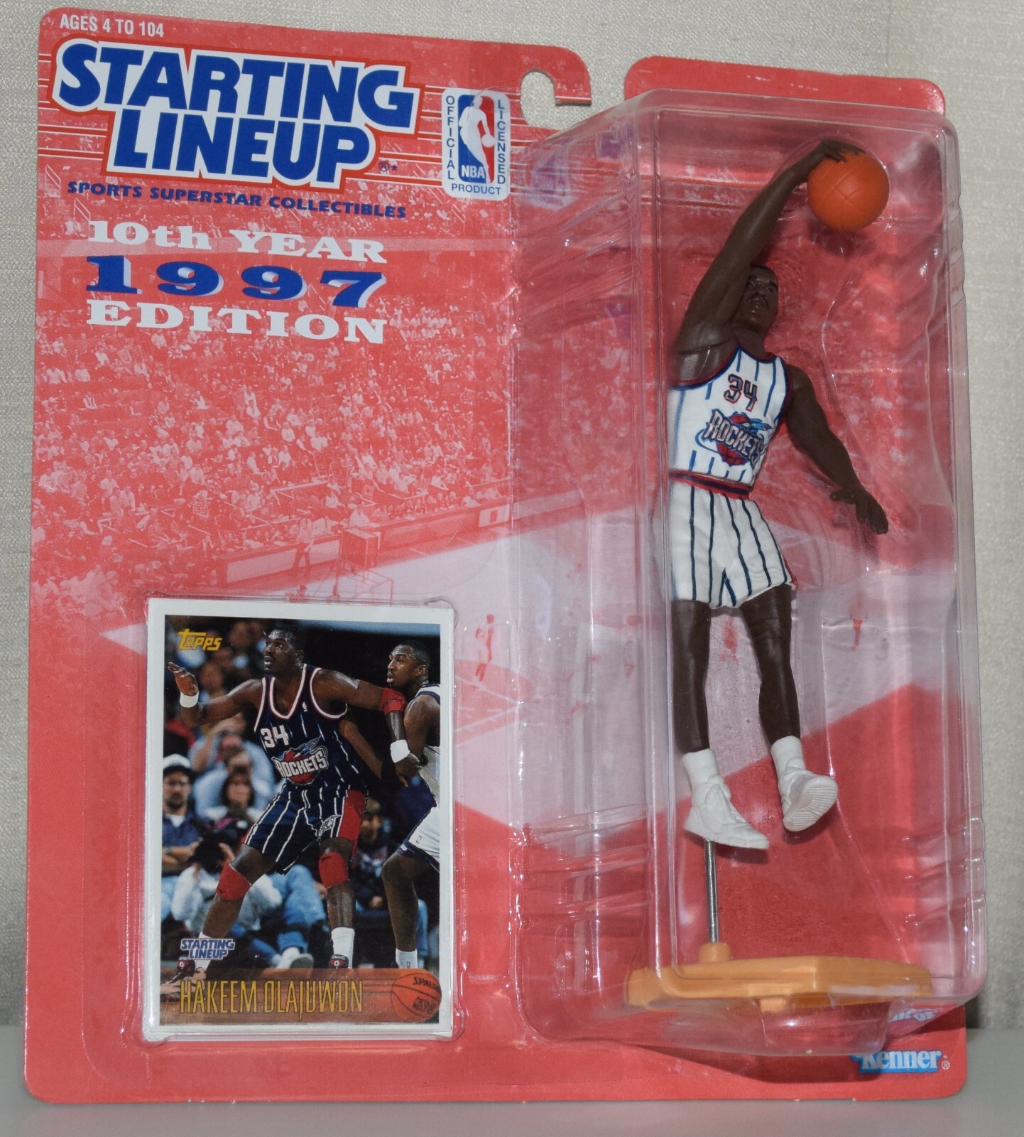 1997 STARTING LINEUP 69519 - HAKEEM OLAJUWON ⭐ HOUSTON ROCKETS - ⭐NOS⭐ SLU #1