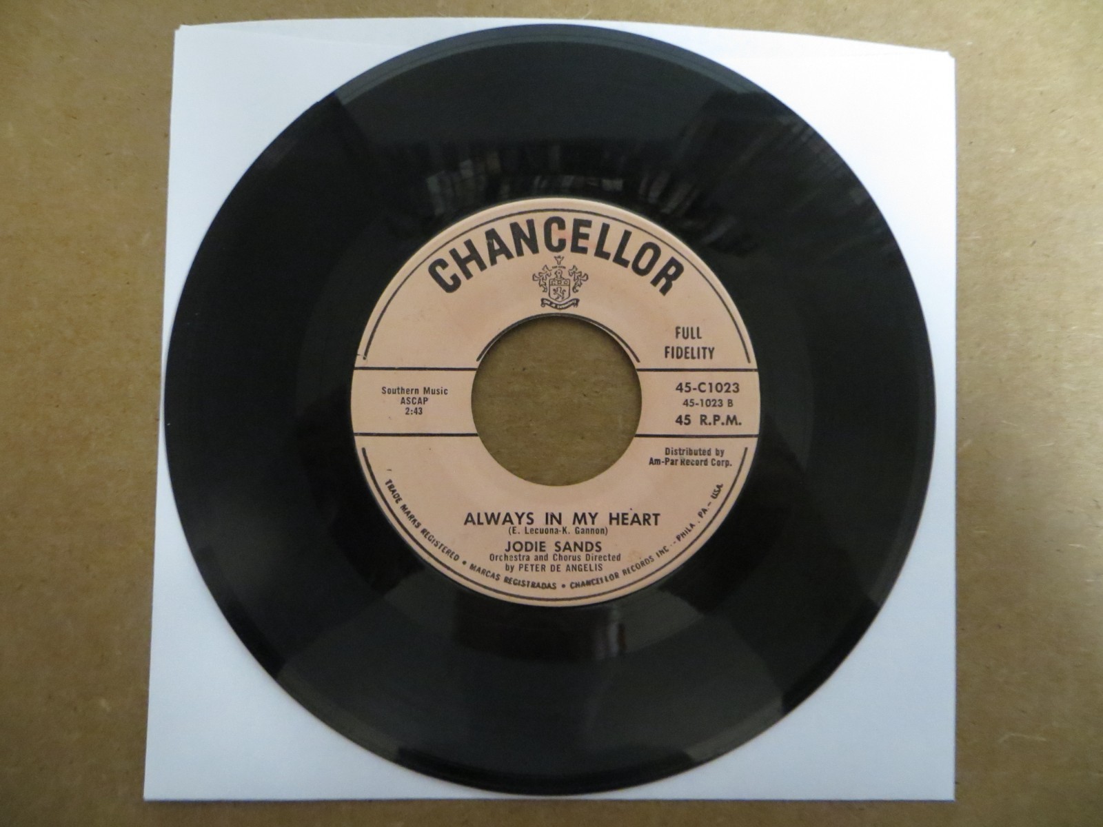 Jodie Sands – Someday (You'll Want Me To Want You) - 1958 Chancellor 45-C1023 7"