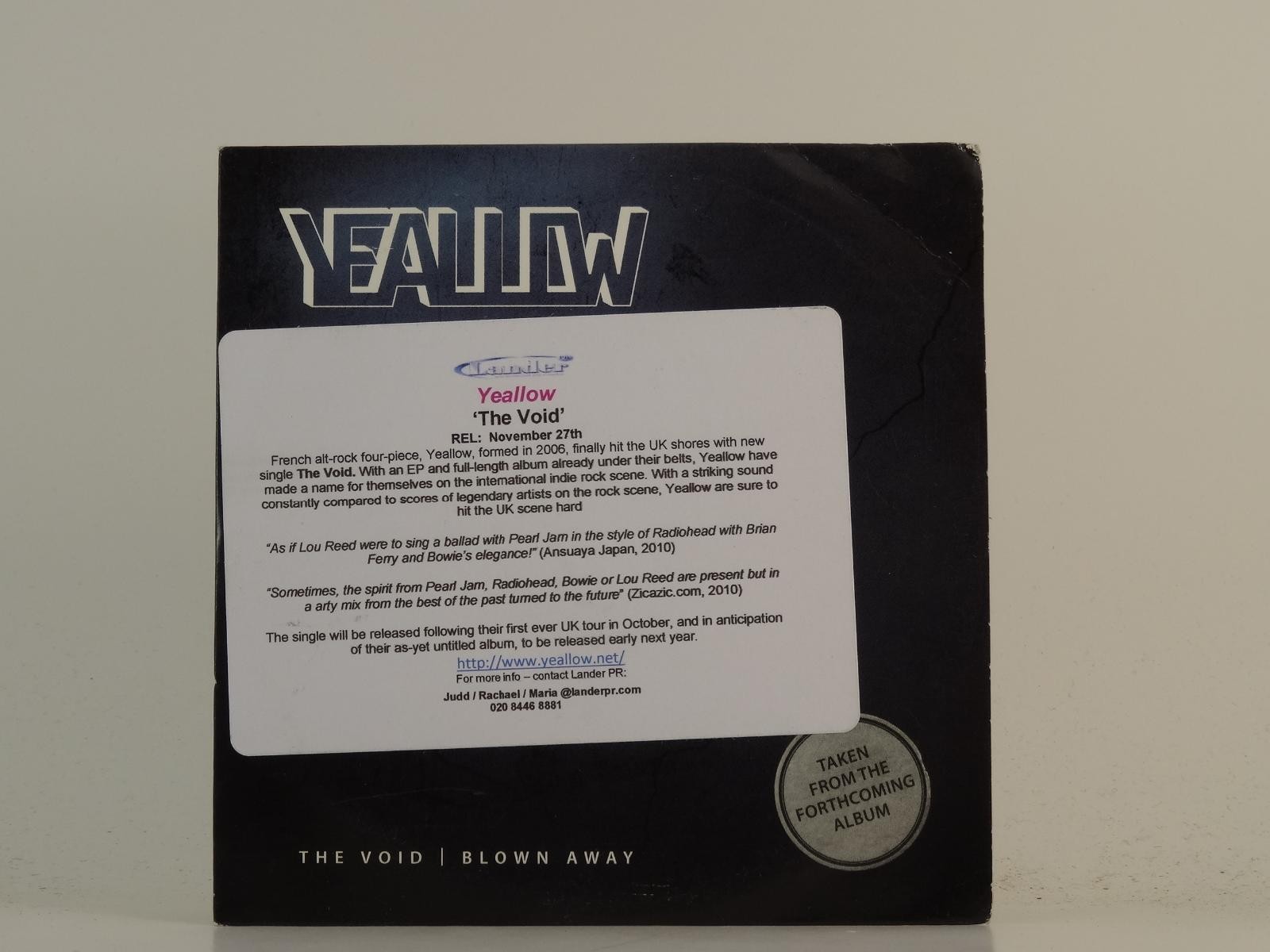 YEALLOW THE VOID/BLOWN AWAY (H1) 2 Track Promo CD Single including Card Sleeve T