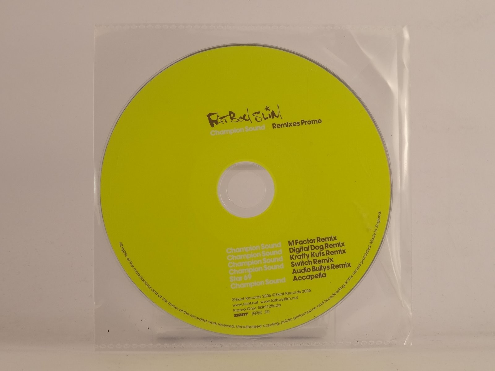 FATBOY SLIM CHAMPION SOUND - REMIXES (K80) 6 Track Promo CD Single including Pla