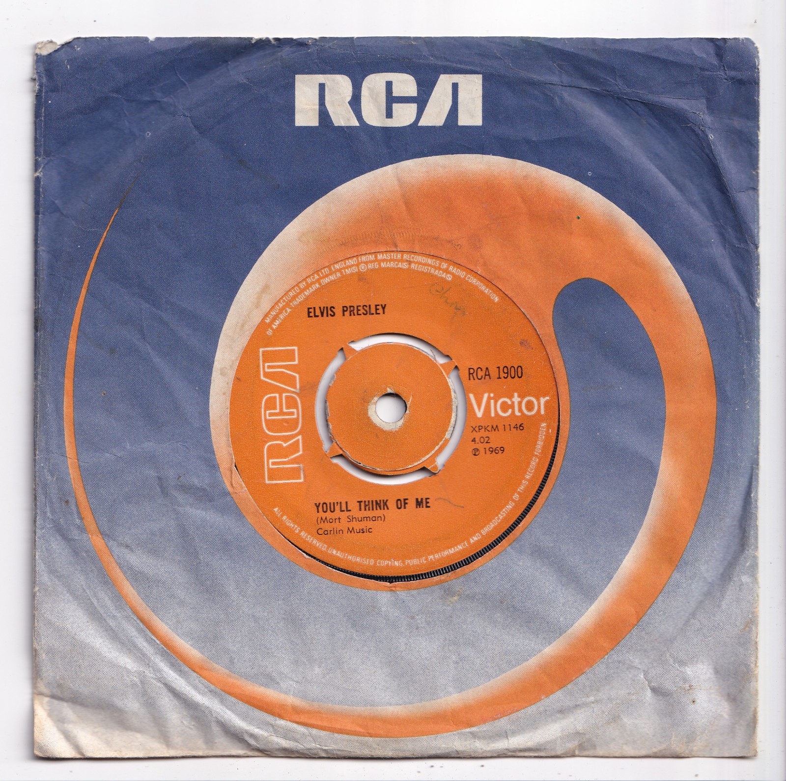 (AV470) Elvis Presley, You'll Think Of Me - 1969 - 7 inch vinyl