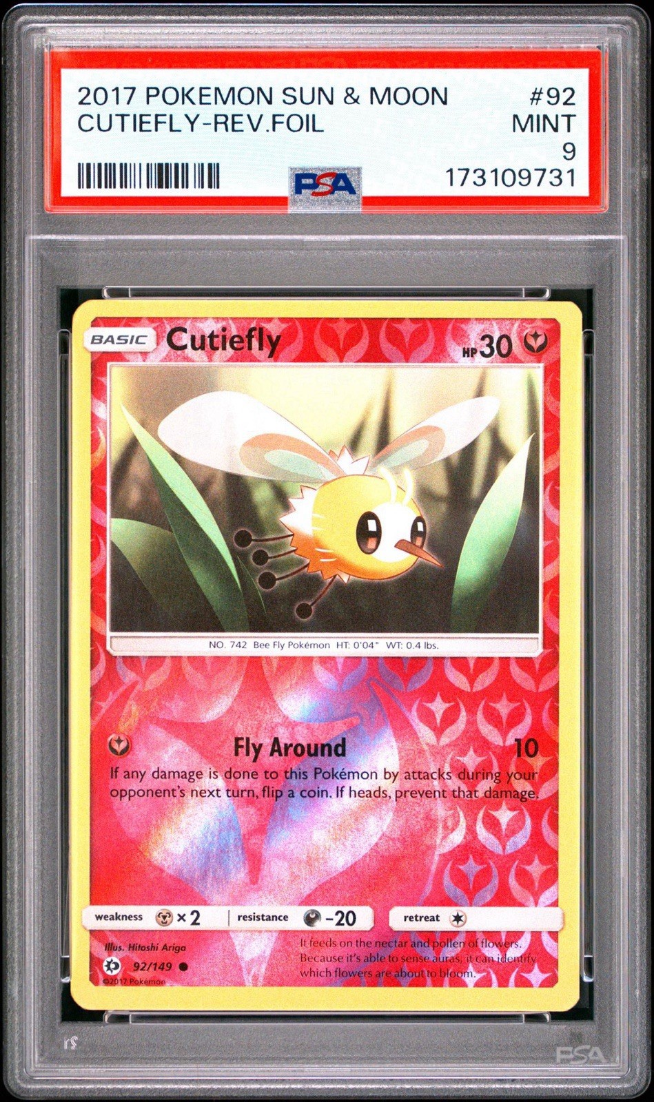 2017 Pokemon CUTIEFLY 92/149 Sun & Moon Rev Holo PSA 9