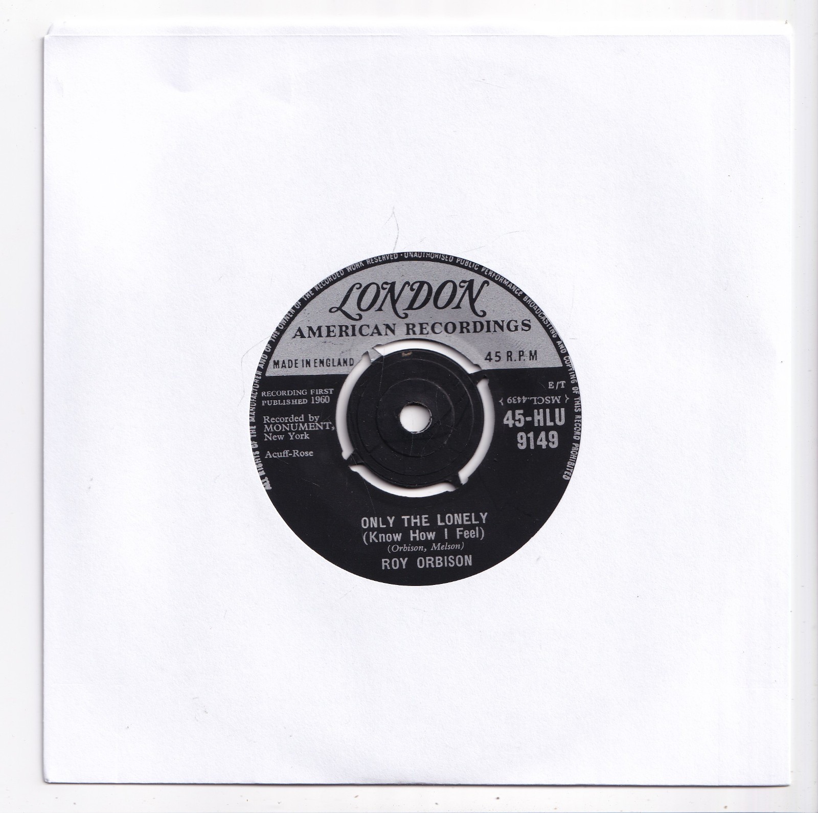 (AV522) Roy Orbison, Only The Lonely - 1960 - 7 inch vinyl
