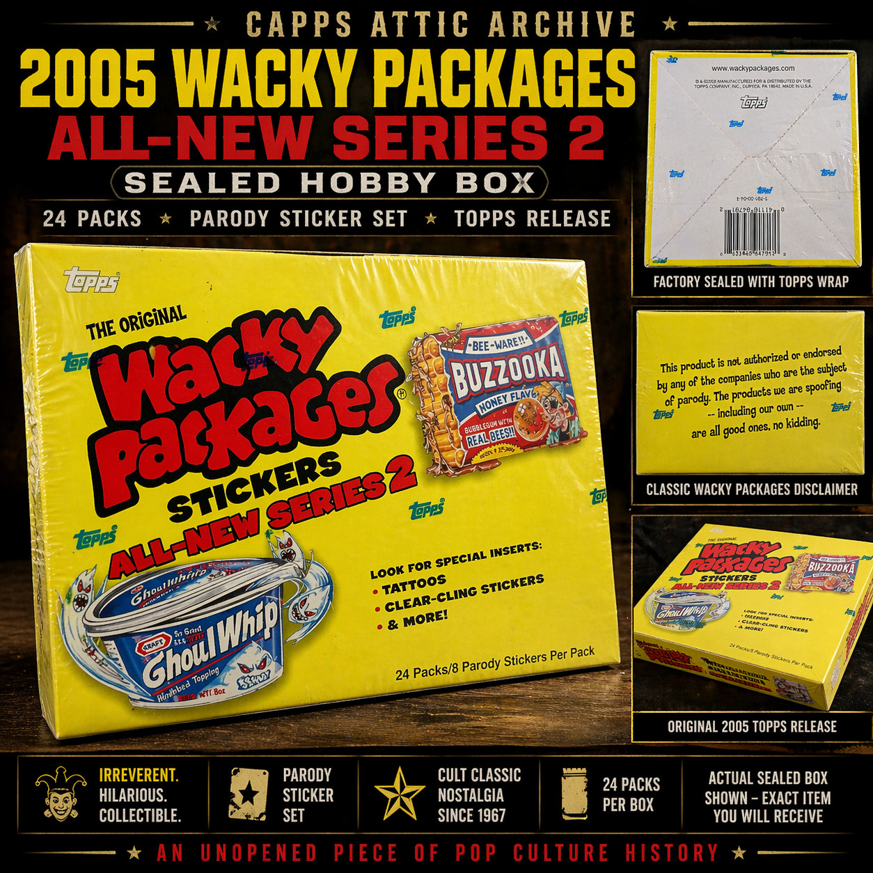 👉 2005 Wacky Packages ANS2 Sealed Hobby Box Topps 24 Packs Parody Stickers