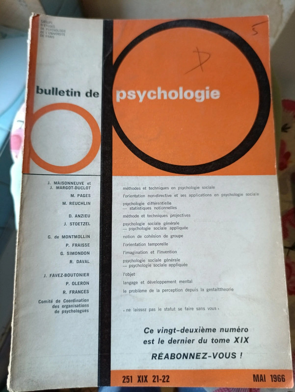 Bulletin de Psychologie - mai 1966