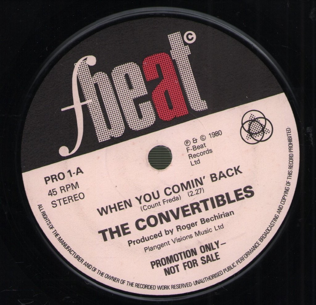 Convertibles Quando Torni Indietro 7" Vinyl UK F-BEAT 1980 Promo.