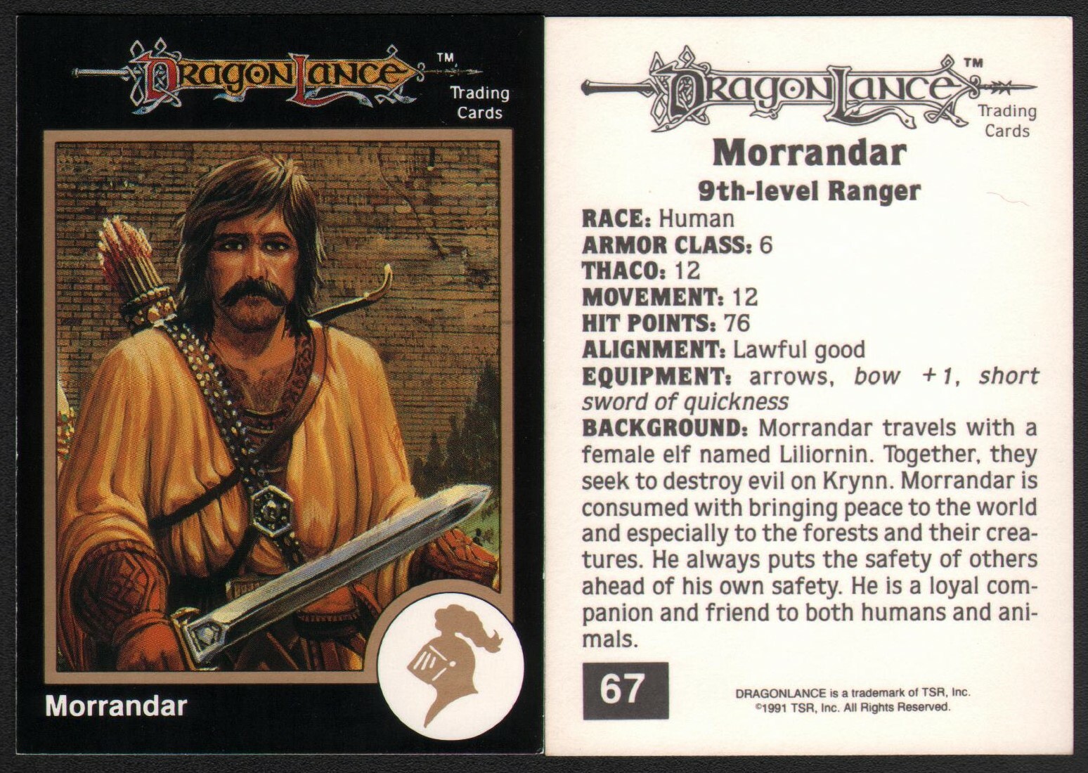 1991 TSR AD&D Gold Dungeons & Dragons RPG Fantasy Art Card 68 Dragonlance Ranger