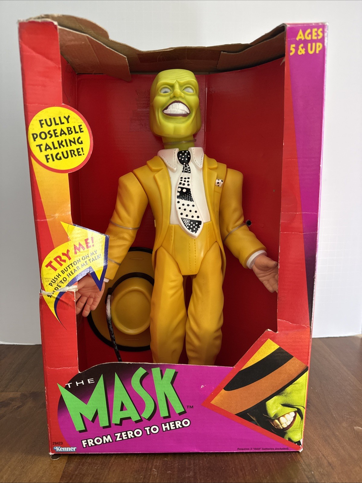 RARE Vintage New In Box The Mask Fully Poseable Talking Figure Jim Carrey Kenner