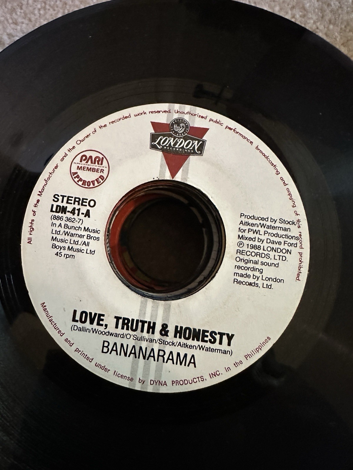 Bananarama 45 rpm Philippines 7" Love Truth And Honesty