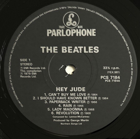 THE BEATLES -Hey Jude- Rare UK Final 1991 Pressing, With Alternative Label