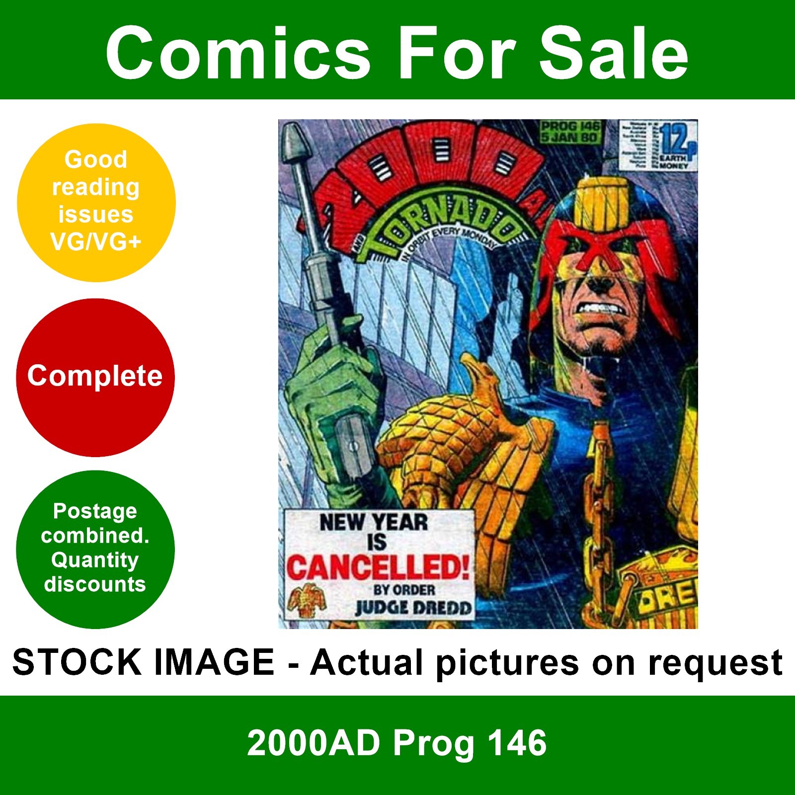 2000AD prog #146 comic - VG/VG+ - Brian Bolland cover - Jan 1980